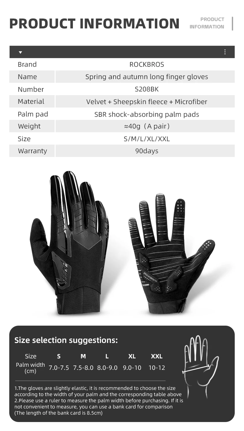 ROCKBROS Winter Cycling Gloves Touch Screen Thermal Warm MTB Gloves Autumn Long Full Finger Bike Gloves Windproof Bicycle Gloves