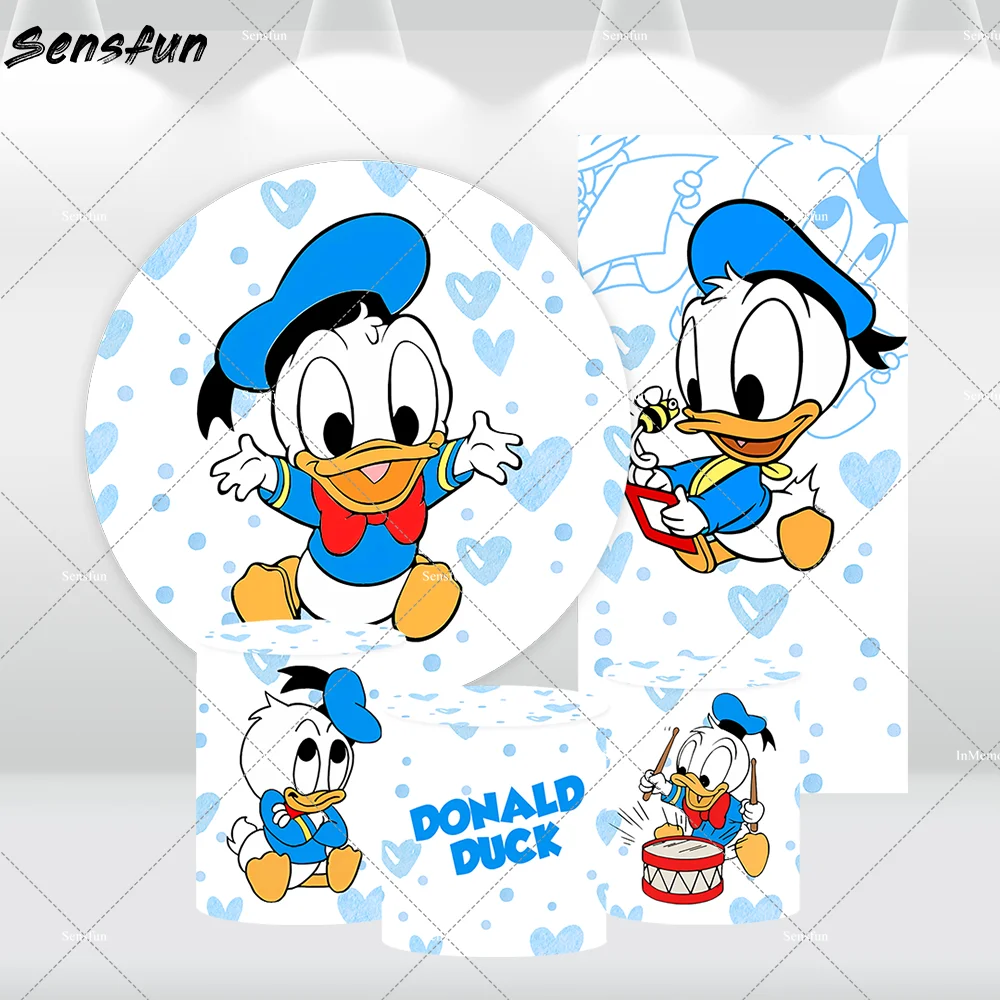 

Donald Duck Baby Shower Decoration Round Backdrop Cover Boy 1st Birthday Arch Cover Wall Newborn Photography Background Party