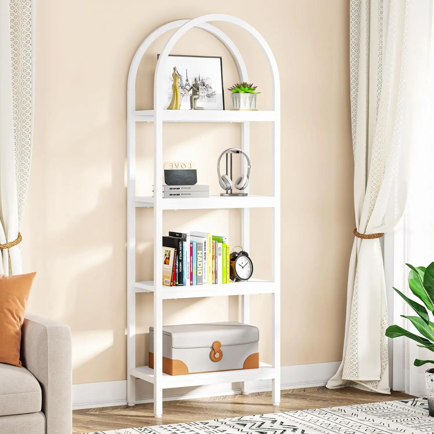 

4-Tier Open Bookshelf, 70.8' Industrial Wood Storage Shelf with Metal Frame, Freestanding Tall Shelving Unit for Office