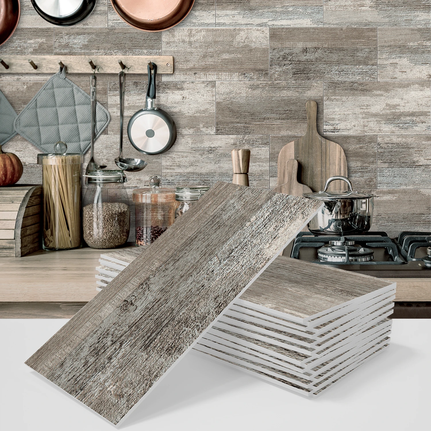 

Наклейка для плитки с узором из дерева, винтажная Съемная 3d матовая утолщенная настенная наклейка из вспененного этиленвинилацетата, самоклеящиеся обои для кухни