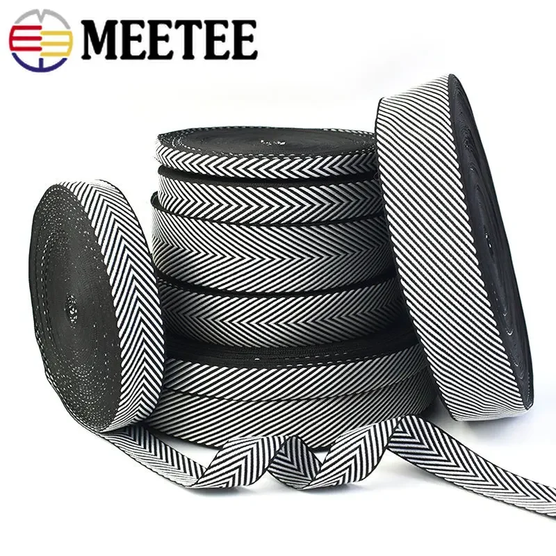 20Meters 10-38mm Herringbone Jacquard Webbing Tapes Black White Ribbon Bags Strap Decoration Band DIY Garment Sewing Accessories