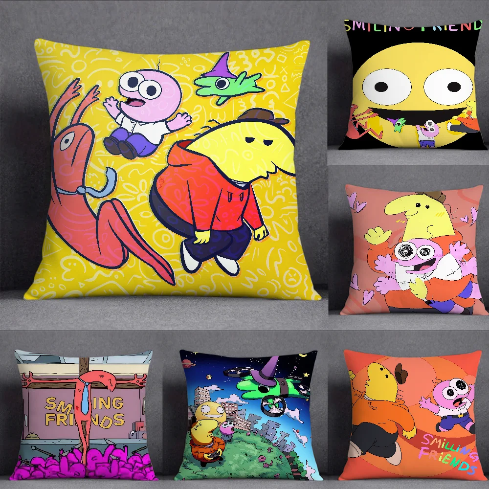 Cartoon S-Smiling F-Friends Anime Pillow Case Square Double-Sided Printing Sofa Cushion Cover Pillowcase Bedroom Bedside