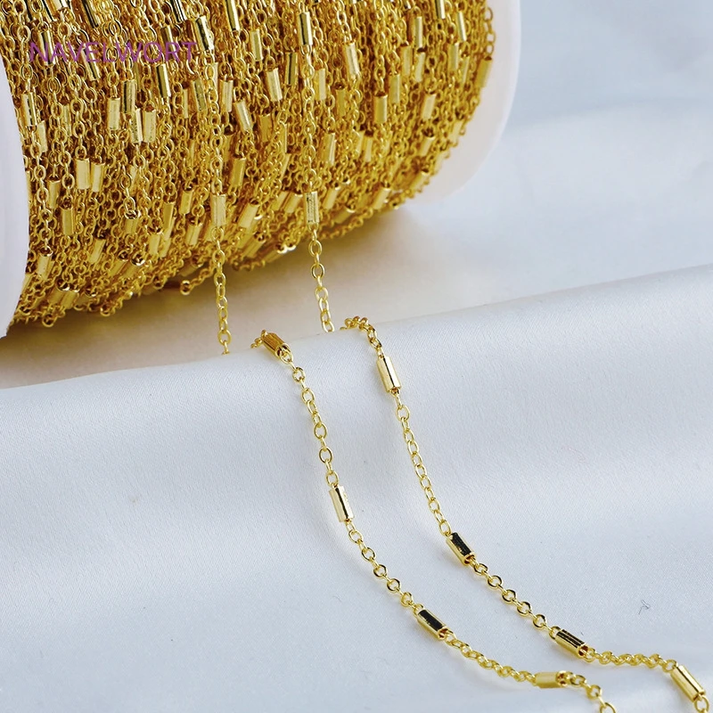 bisutería para manualidades por mayor Cadena de tubo de cuentas de Clip de Metal de latón chapado en oro de 14K para joyería DIY, collar, pulsera, fabricación de accesorios, cadena a granel, venta al por mayor