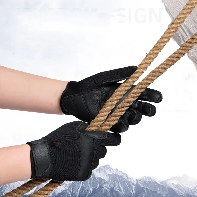 Leather Sliding Mountaineering Gloves Thick Cowhide Downhill Wear Resistant Damping Motorcycle Electric Scooter Camping Supplies