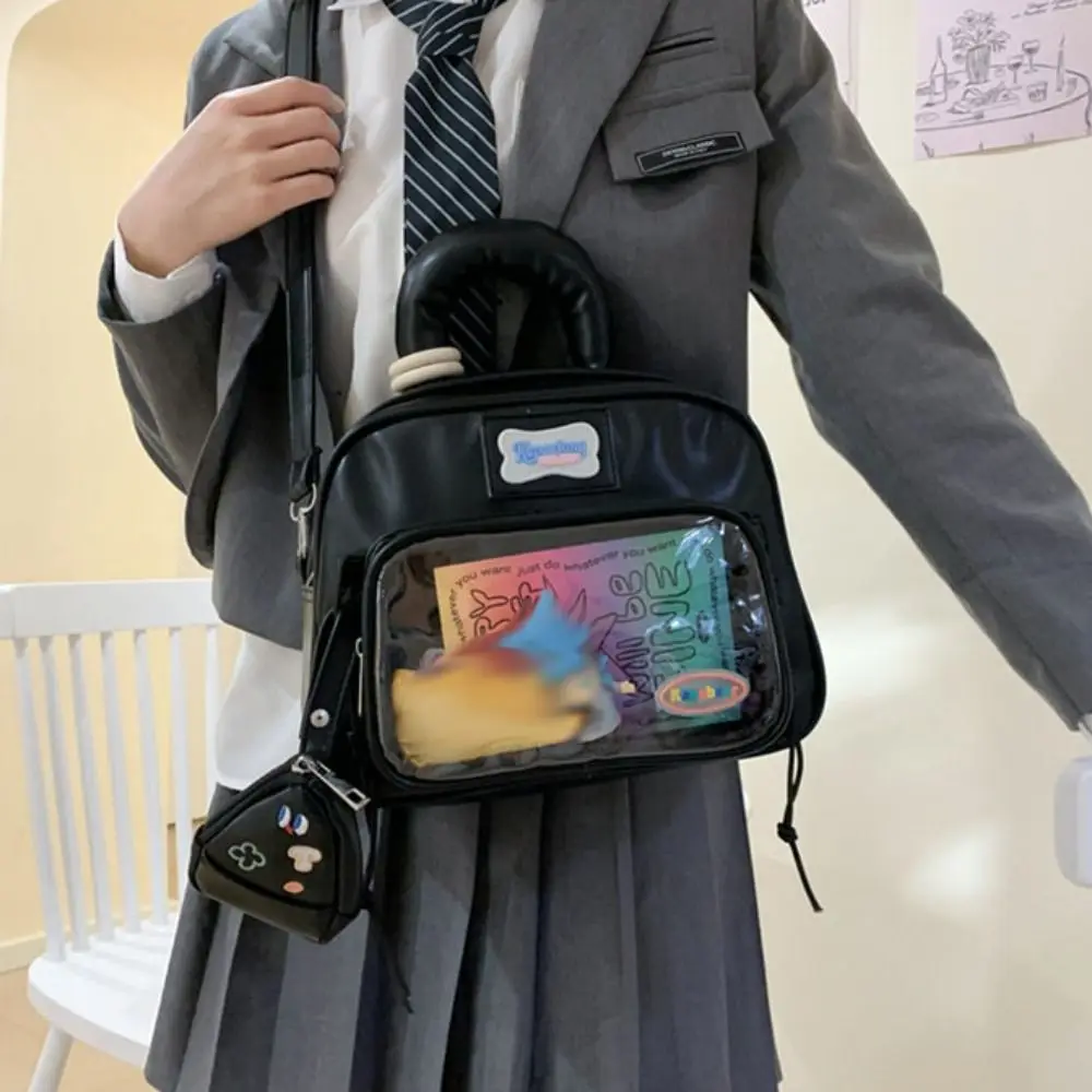 

Милая сумка на молнии, однотонная Itabag, подвеска из искусственной кожи, прозрачный карман, сумка для мелких предметов, модные женские рюкзаки двойного назначения
