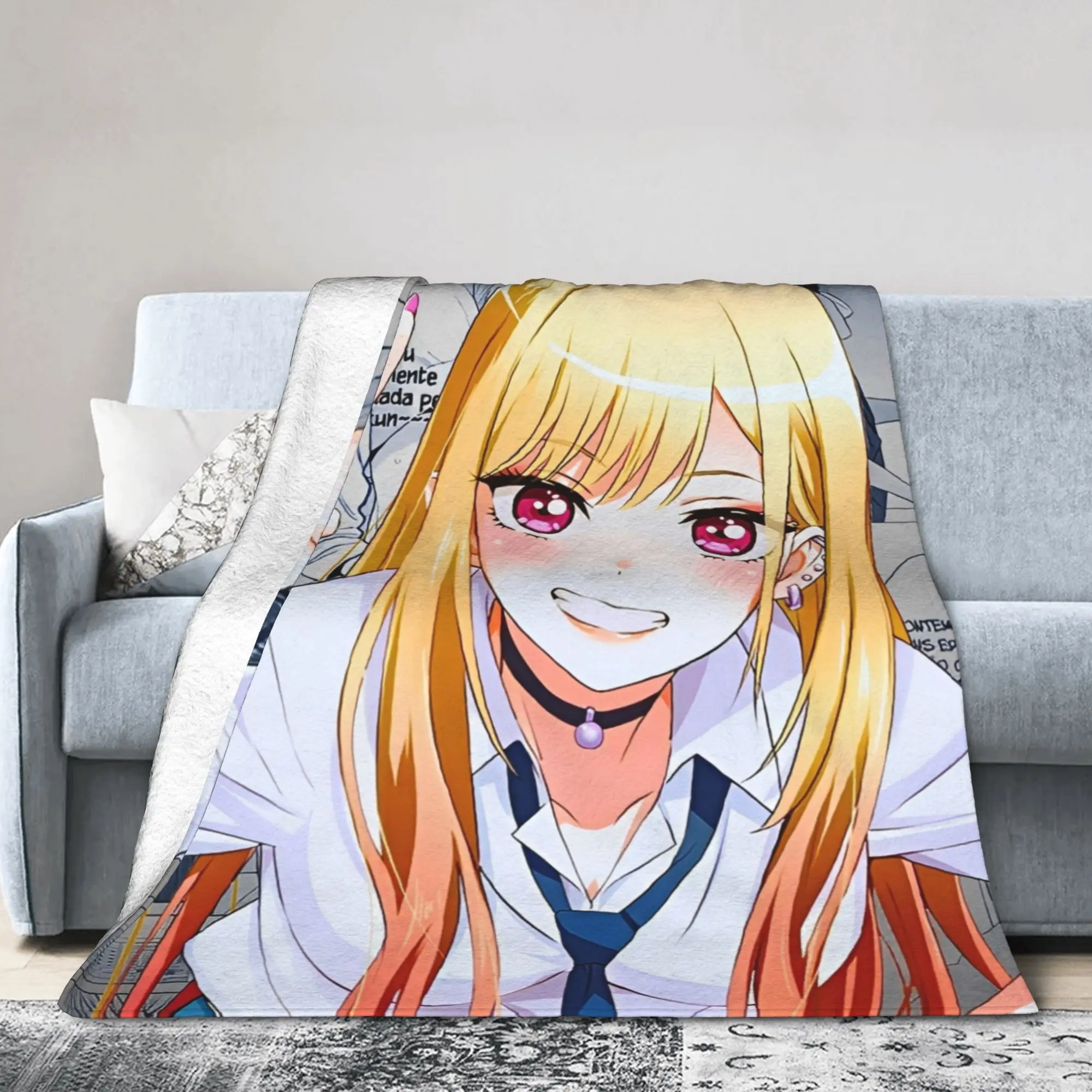 Kitagawa Marin My Dress-Up Darling Blankets Anime Flannel Funny Breathable Throw Blankets Bedding Lounge Spring/Autumn Office