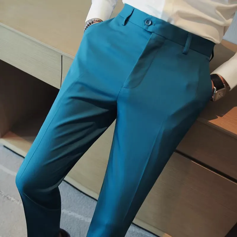 2023 New Solid Color Straight Tube Casual Pants Trend Versatile Small Feet Pants High Quality Fashion Simple Men's Suit Pants