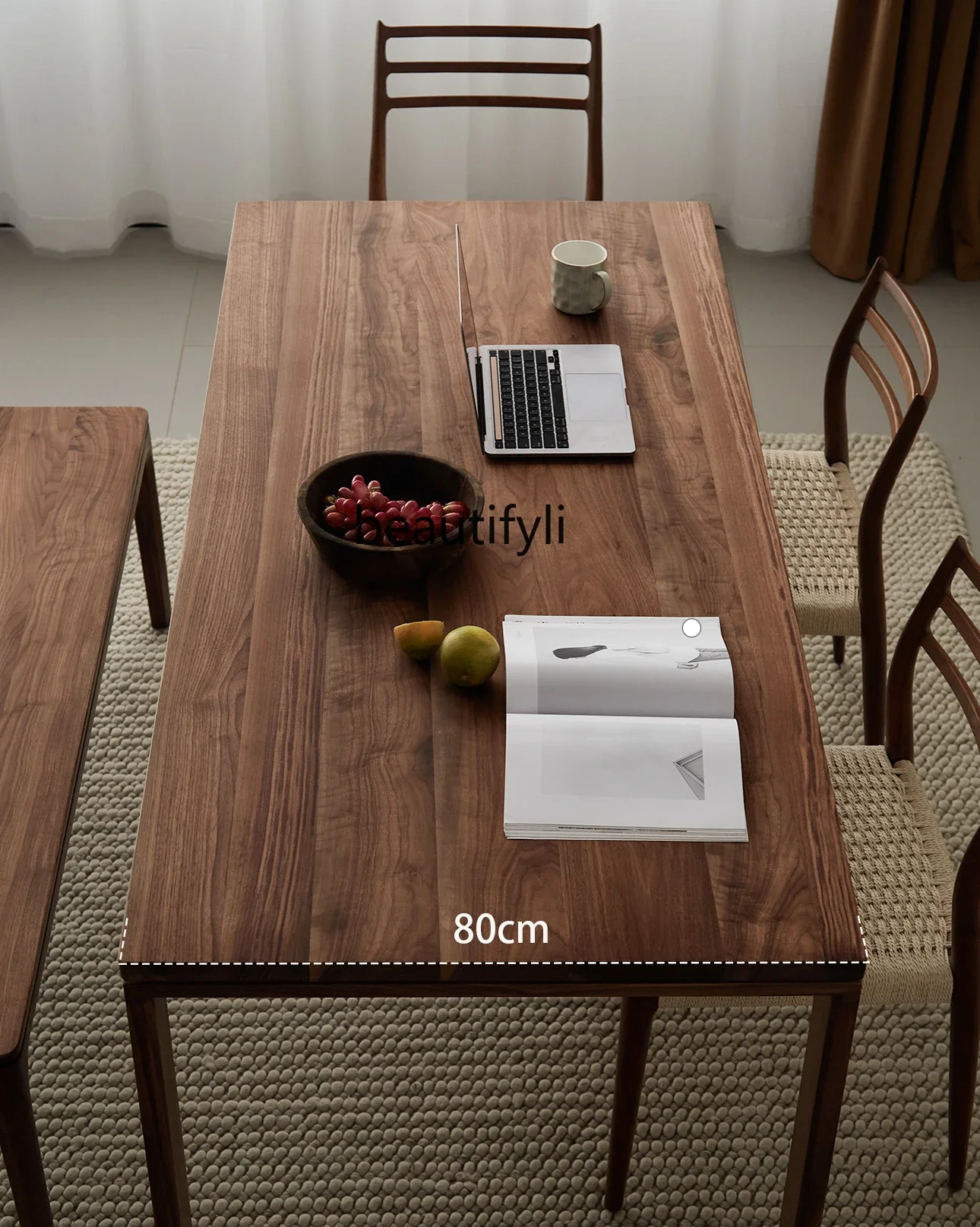 

North American black walnut dining table all solid wood dining table household small apartment Nordic modern simple log