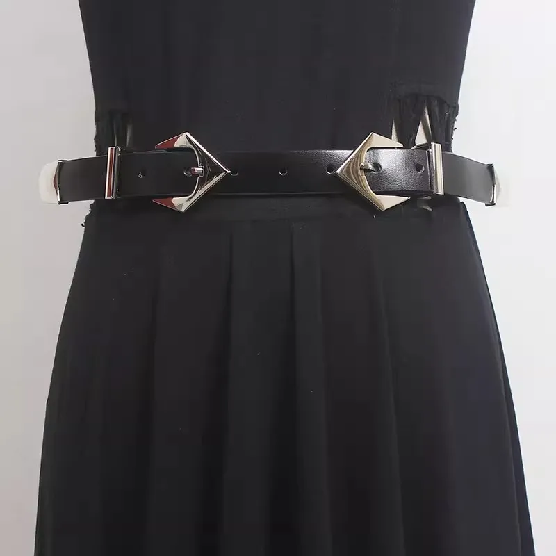 

Women's Runway Fashion Genuine Leather Punk Chain Cummerbunds Female Dress Corsets Waistband Belts Decoration Wide Belt R835