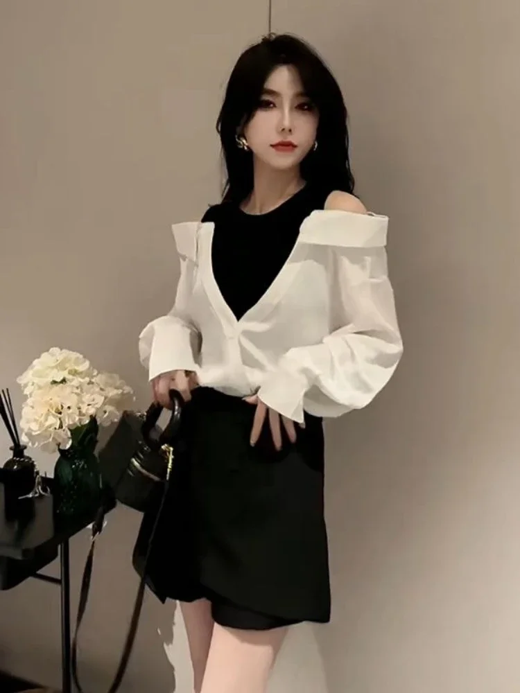 Splicing Camicia e camicetta da donna Allentato Casual Gioventù Fresco Elegante Harajuku giapponese Moda Carino Designer di lusso Y2k Top femminili