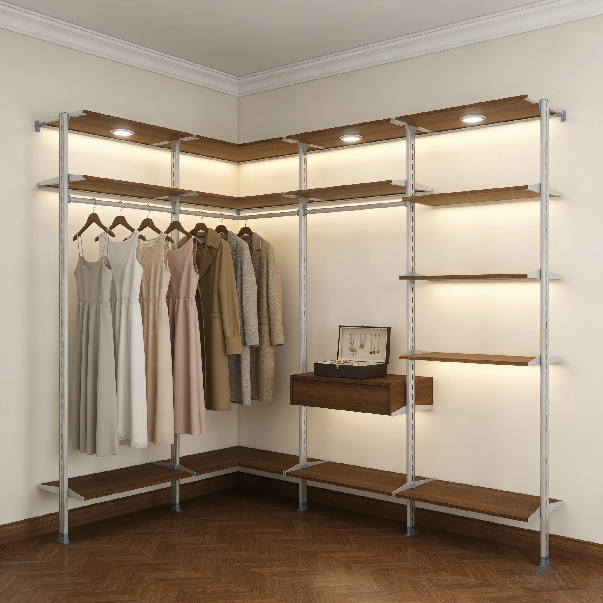 gc·Detachable metal aluminum alloy open wardrobe - clothing storage device standing adjustable large capacity room modern de