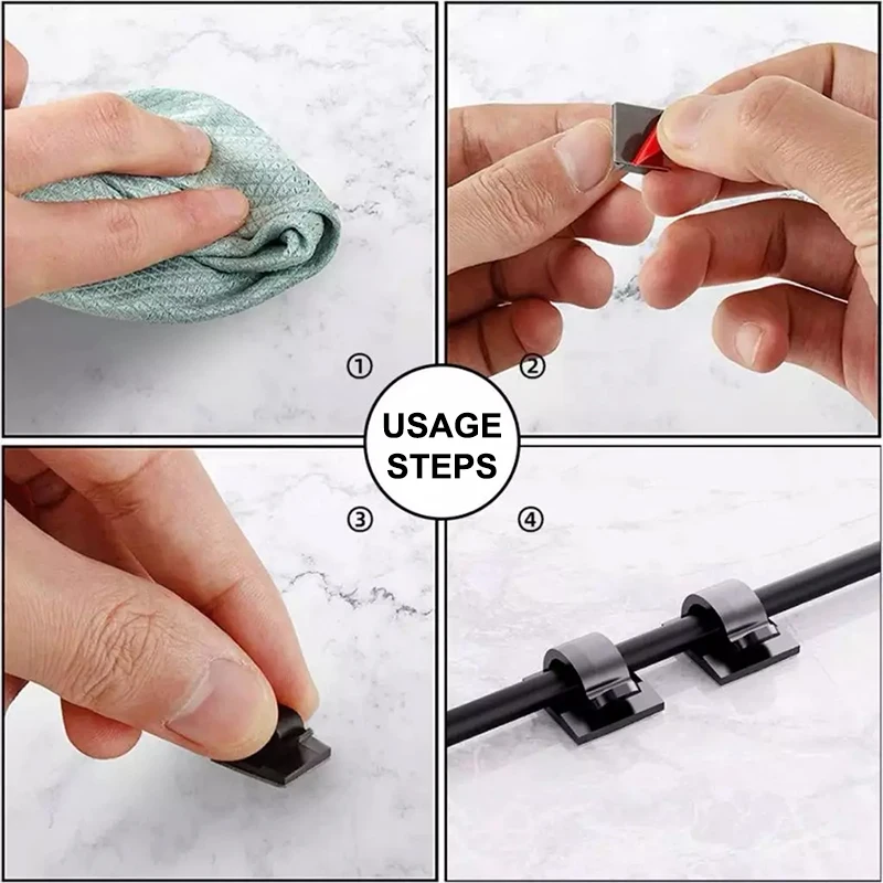 6/10PCS Adhesive Cable Clips - Multi-Surface Cord Management for Car/Desk/Wall/TV, Damage-Free Wire Organizer with Strong Hold