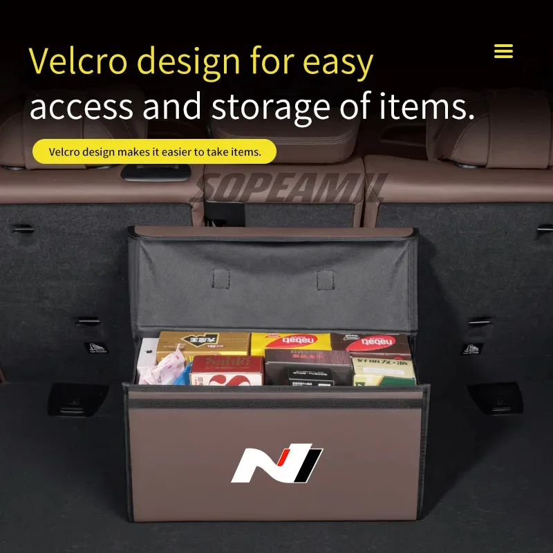 

For Hyundai N logo N Line i10 i20 i30 i40 Kona Tucson Santafe Sonata Car Storage Box Large Capacity Foldable Stowing Tidying Bag