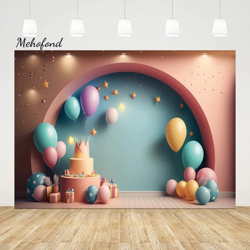 Mehofond Cake Smash Photography Background Arch Balloon Boy Girl Birthday Party Twinkle Stars Decoration Backdrop Photo Studio