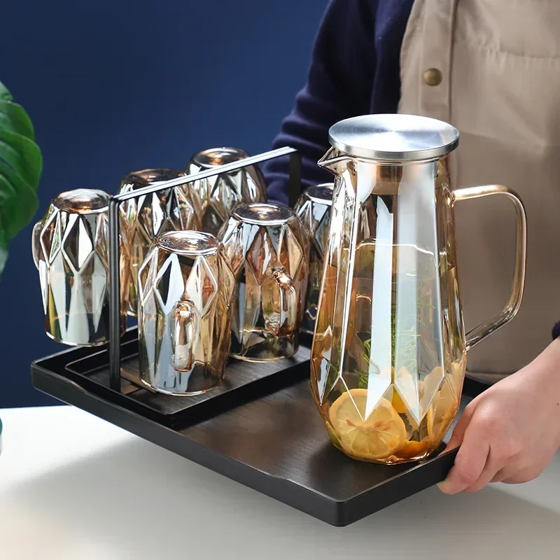 

1.4L Diamond Texture Glass Teapot Set Amber color Hot Cold Water Water Jug Coffee Pot Home Water Carafe Heat-resistant Teapot