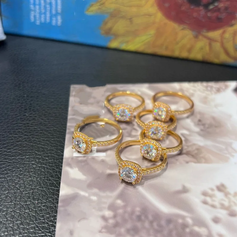 Настоящее золотое кольцо 18K (Au750) с муассанитом, сверкающее, для помолвки и свадьбы, женское, бутик-ювелирные изделия