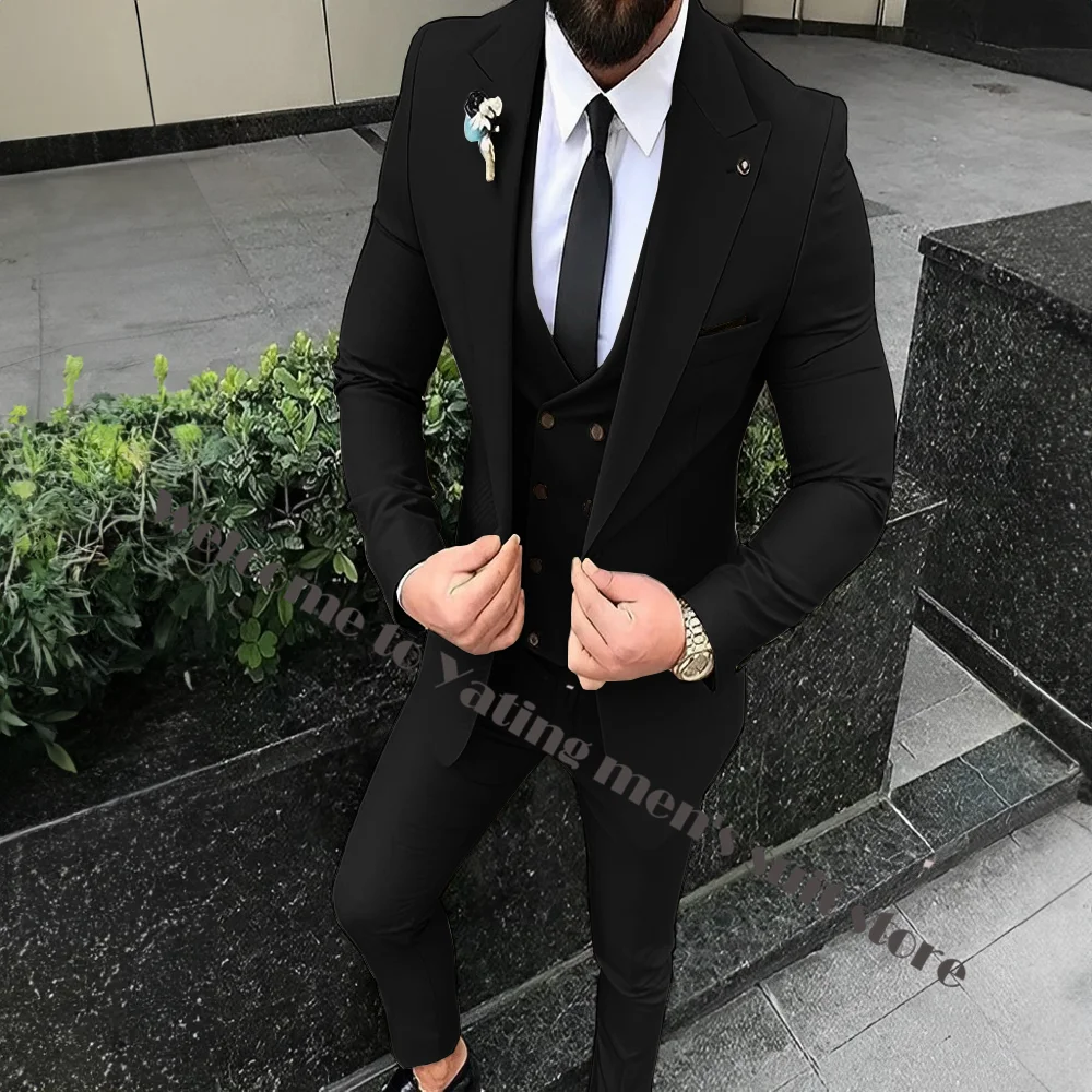 Mannen Pakken Fowedding Pak Man Blazers Sjaal Revers Slim Fit Bruidegom Smoking 3-delige Ontwerpen Kostuum Homme