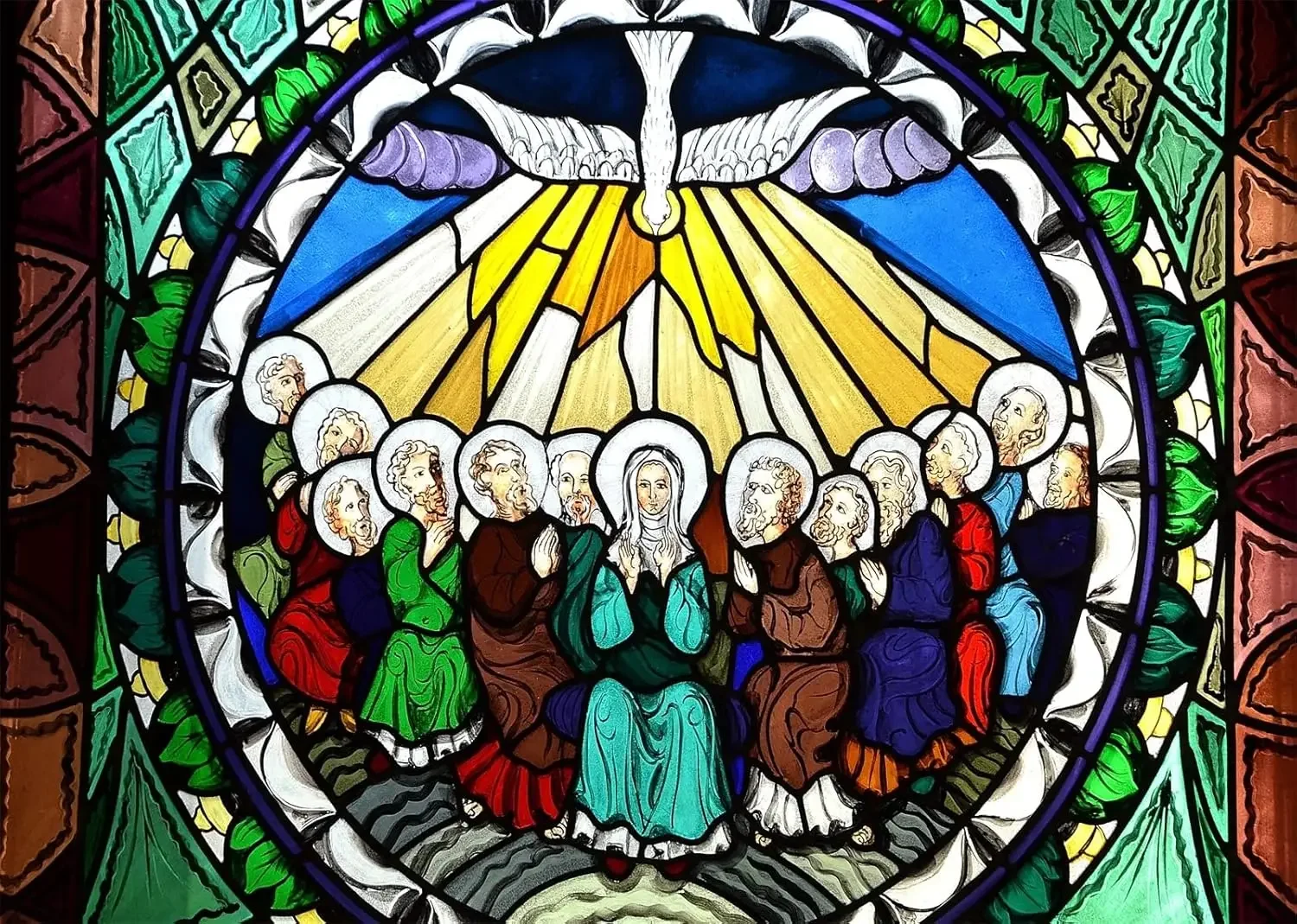 Stained Glass Window Pentecost Backdrop Peace Dove Holy Spirit Jesus Christian religious photo background photography backdrop
