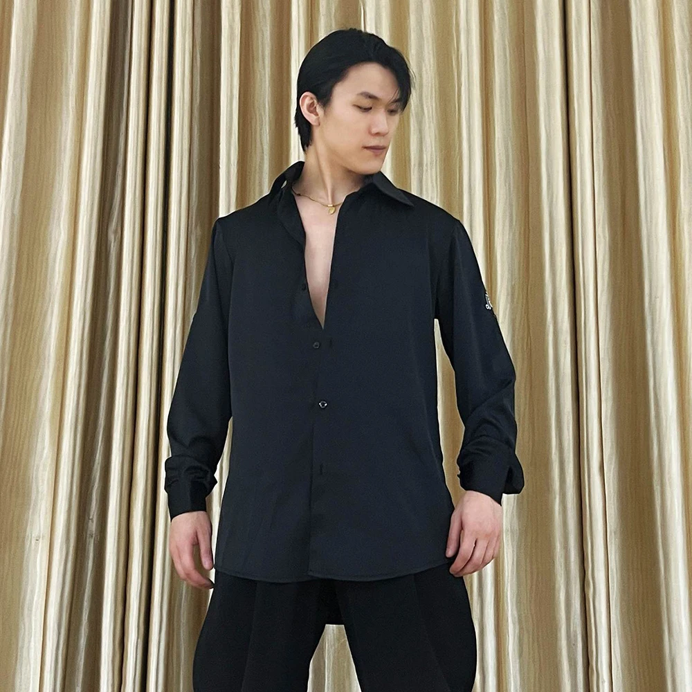 Man Standard Dance Tops Long Sleeve Shirt Waltz Modern Latin Dance Stage Wear Practice Clothes Line Dance Costume Male AMY188