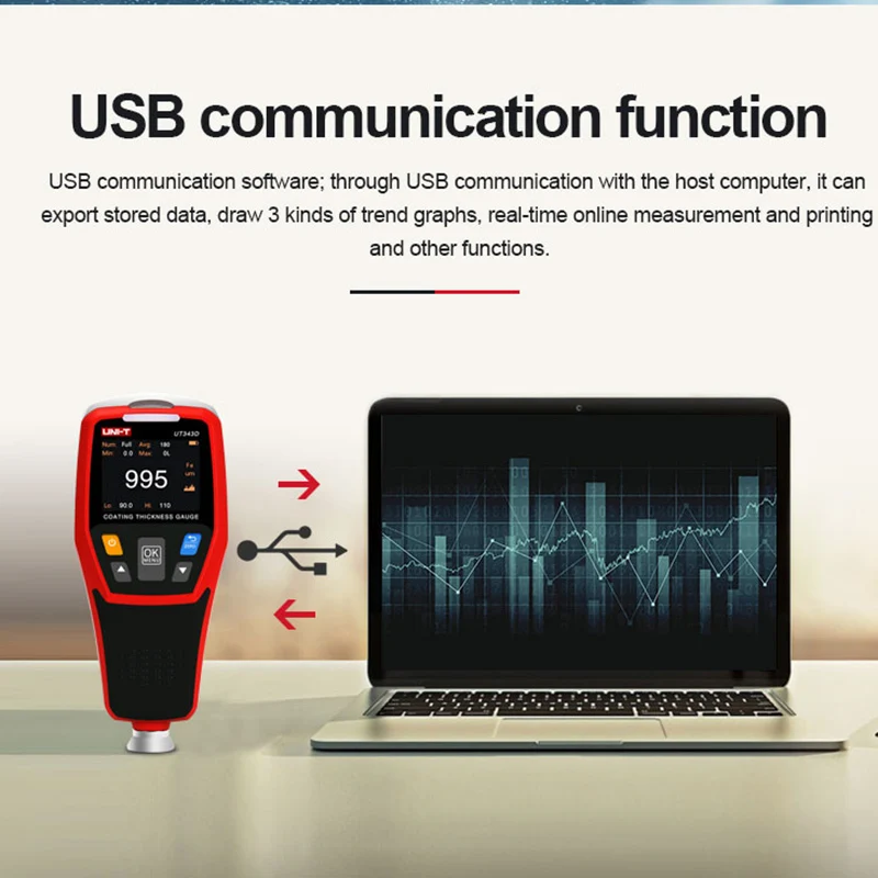 UT343D High Precision Digital Coating Thickness Gauge LCD Backlight 320x240 Pixel FE/NFE Metal Car Paint Film Thickness Tester