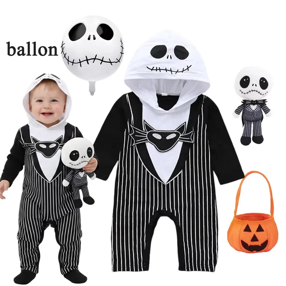 Baby Boys Hooded Romper Halloween Cosplay Jack Horror Nightmare Jumpsuits Costume Christmas Children Carnival Party Boy Clothes