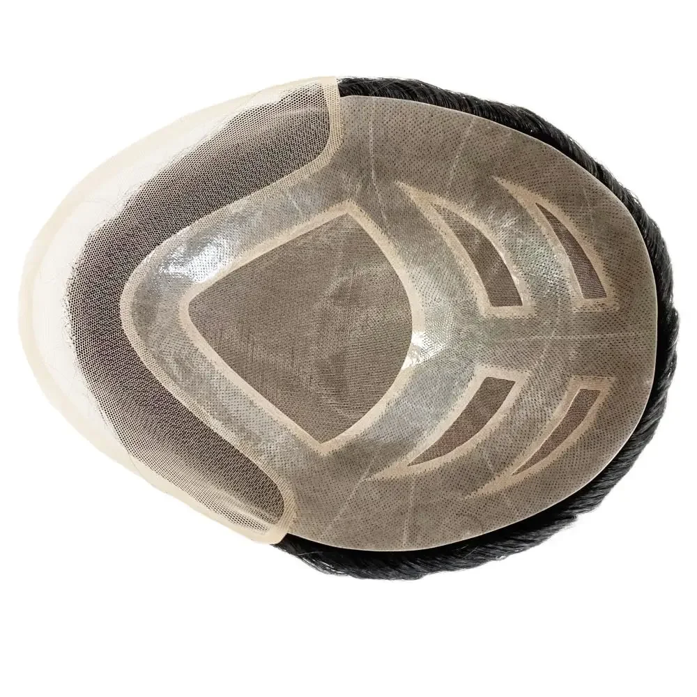 FPM Toupee para hombres Piezas de cabello 10x8" Unidades de parche de cabello para hombres Implante para hombres Parte delantera de encaje y parte superior con piezas de cabello de PU