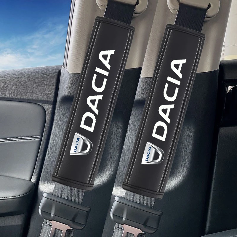 2Pcs Nappa Leather Seat Belt Shoulder Cover Protection Pads For Dacia Duster Logan Sandero Lodgy Dokker Stepway Mcv 2 Solenz