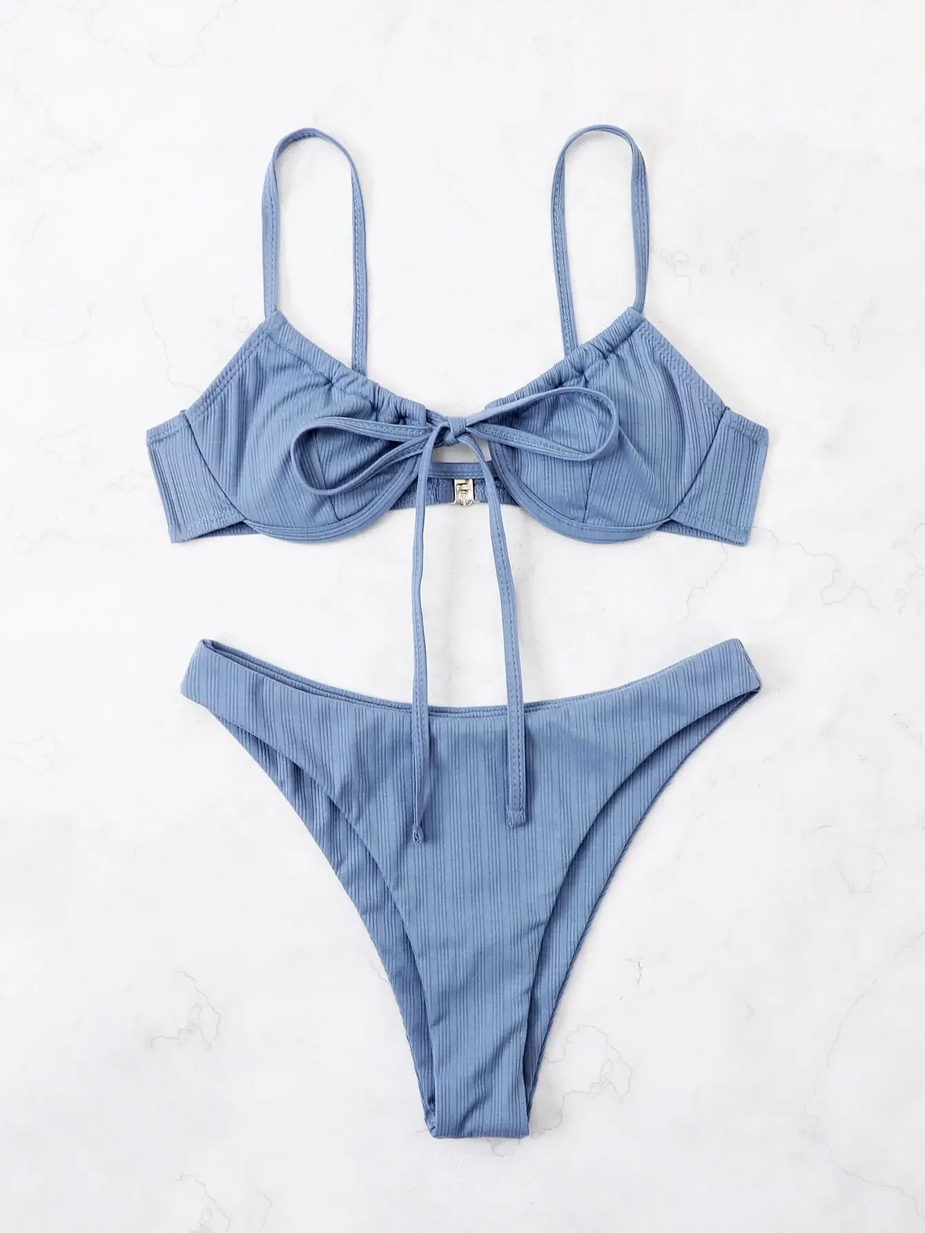 2025 Push Up Bikini Women Rib Tie Front Swimsuit Sexy Underwire Swimwear Female Bathers Bathing Swimming Suit Summer Beachwear