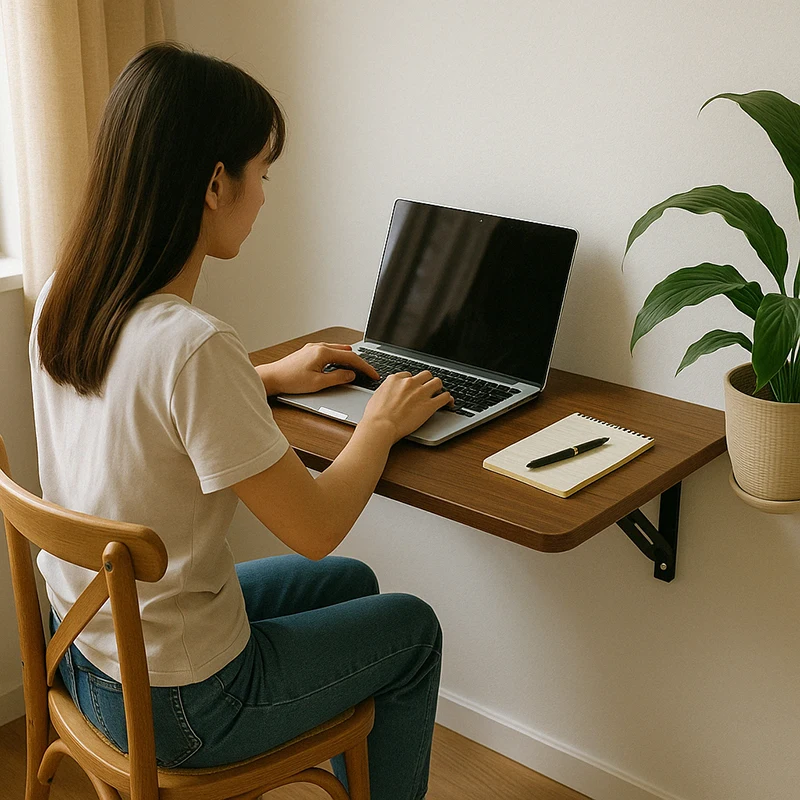 Walnut Wall Mounted Folding Desk Space Saving Table for Laptop Study or Coffee Corner Small Room