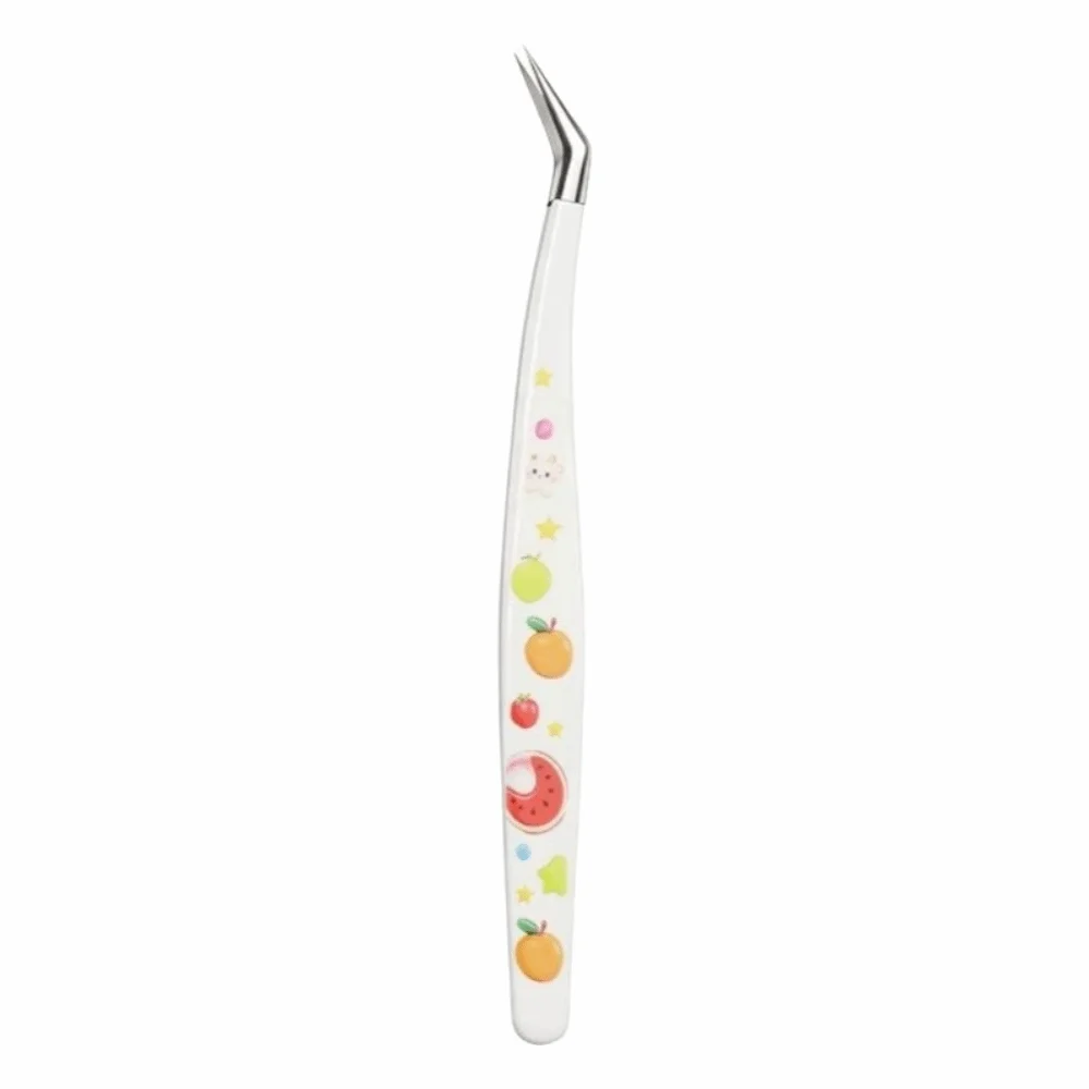 Stainless Steel Sticker Tweezers Heat Treated Curved Tip Craft Tweezers Cute Pattern Anti Slip Precision Tweezers Scrapbooking