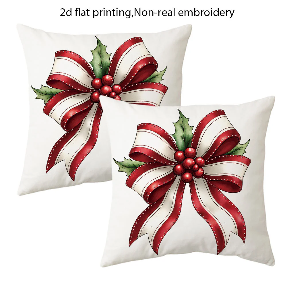 

1 Pieces Christmas Red White Bow Print Decorative Throw Pillows Polyester pillowcase, sofa cushion cov Headboard Pillow