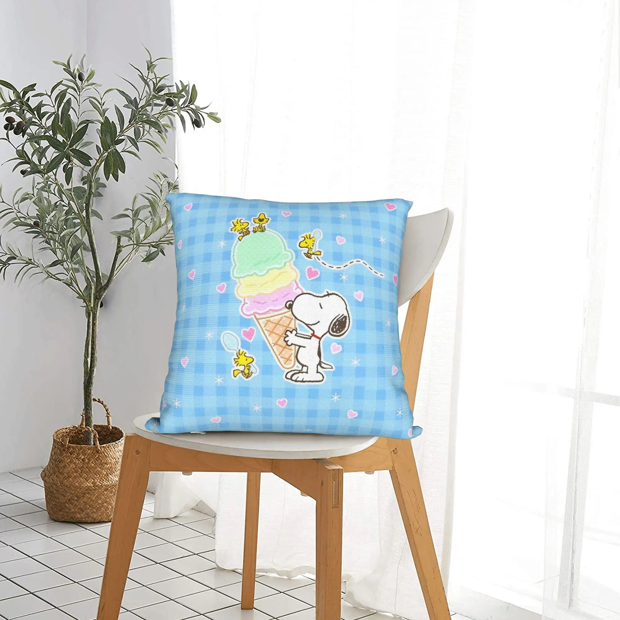 Snoopys Square Pillow Case Polyester Decorative Pillow  Customized Pillowcase