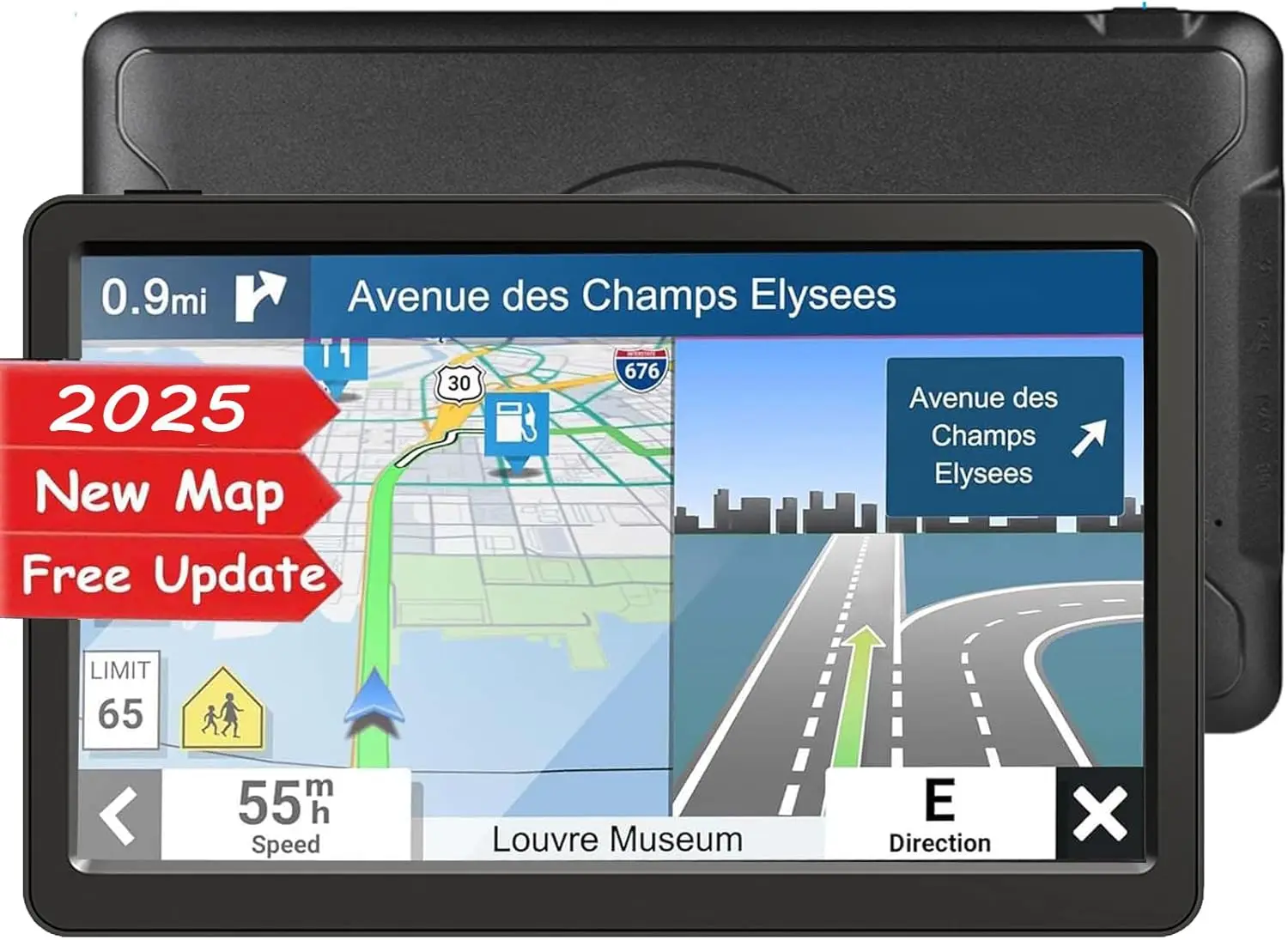 9 Inch GPS Car Navigator with Voice Guidance, Lifetime Maps, Speed Camera Warning, 2D/3D Maps for Americas