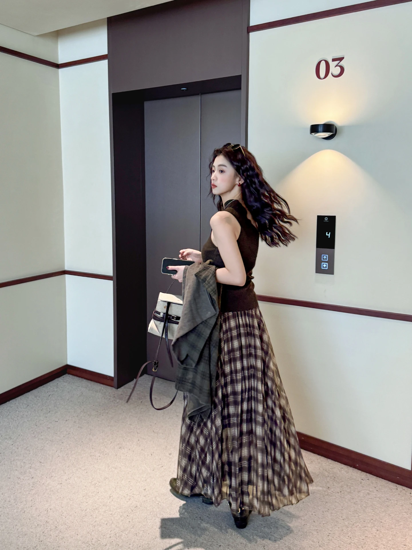 

Юбка А-силуэта в клетку кофейного цвета с эластичным поясом, многослойная тюлевая юбка с вставками, повседневная длинная юбка средней длины