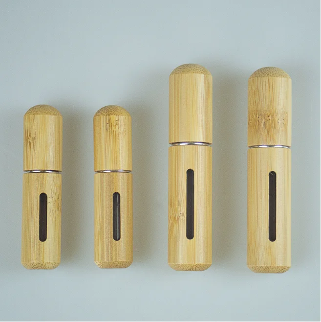 12 X 5ml Bottom-Refillable  Bamboo-shell Sprayer Perfume Decant Bottles  8cc Empty Mini Travel-sized Portable sample Vials