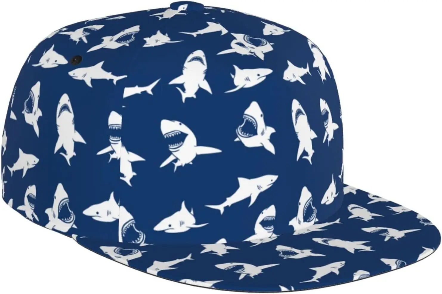 Cute Shark Fierce Blue Pattern Flat Bill Hat, Unisex Snapback Baseball Cap Hip Hop Style Flat Visor Blank Adjustable