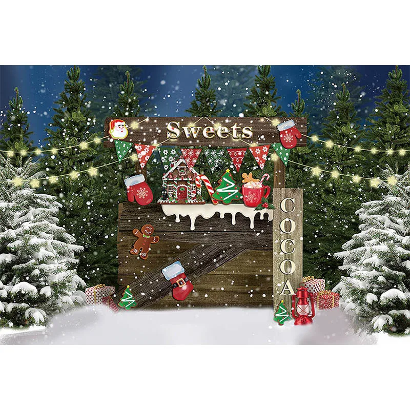 Avezano Christmas Backdrops for Photography Sweets Cocoa Snowflake Gingerbread Man Pine Kids Portrait Background Photo Studio