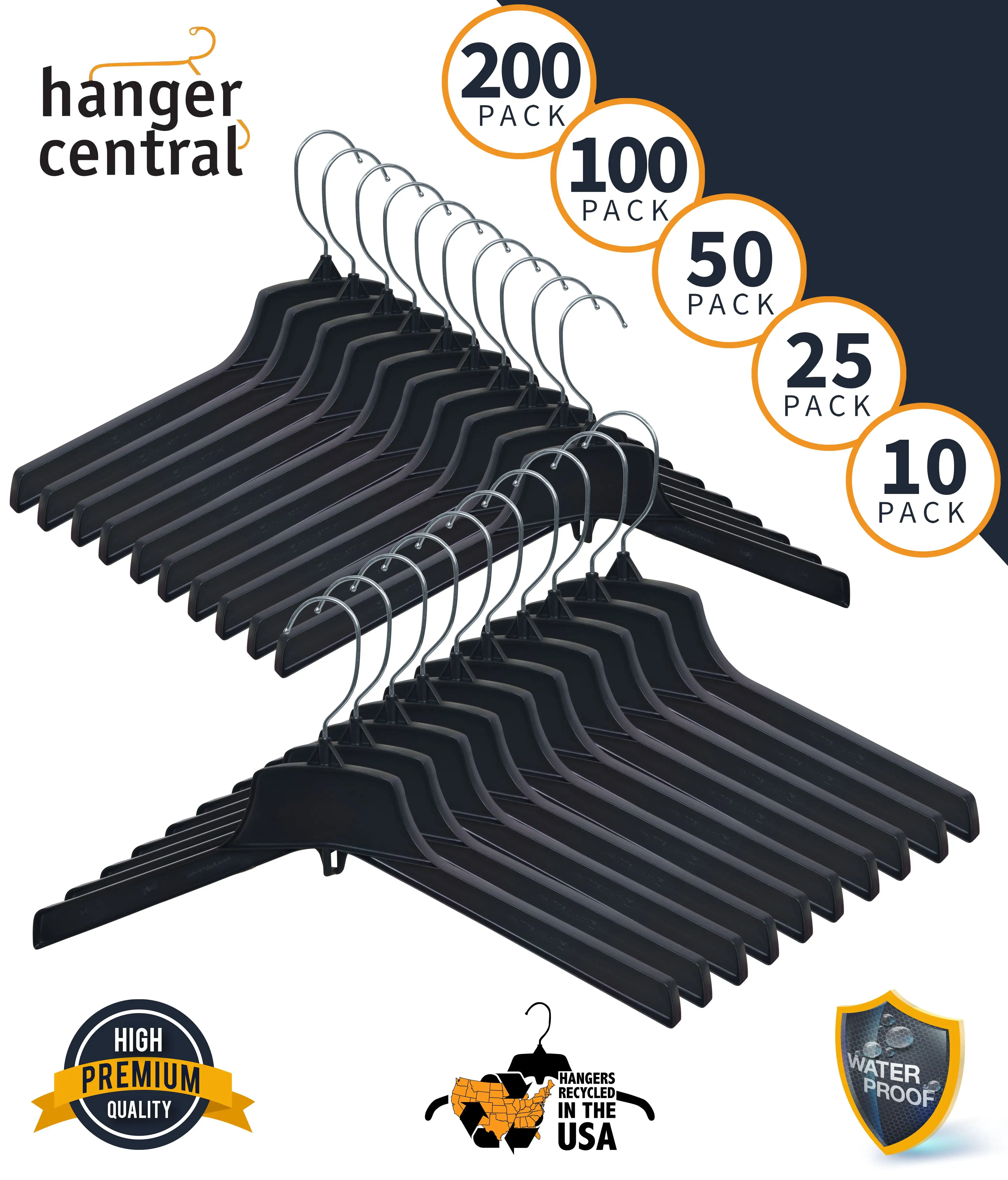 

Durable Plastic Outerwear Hangers, Long Swivel Hooks, 17 英寸, 100 Pack