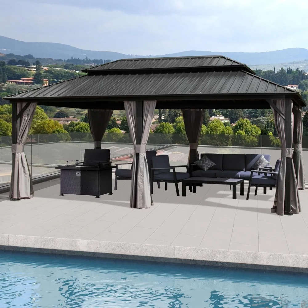 

Gazebo 12x18FT, Aluminum Outdoor Gazebo with Galvanized Steel Double Roof Canopy, Curtains and Nettings, Metal Gazebo