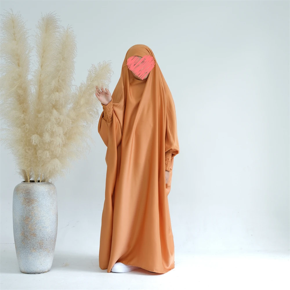 

Eid Kids Prayer Garment Dress Muslim Girls Long Khimar Hijab Turkey Abaya Islamic Full Cover Abayas Ramadan Overhead Burqa Robe