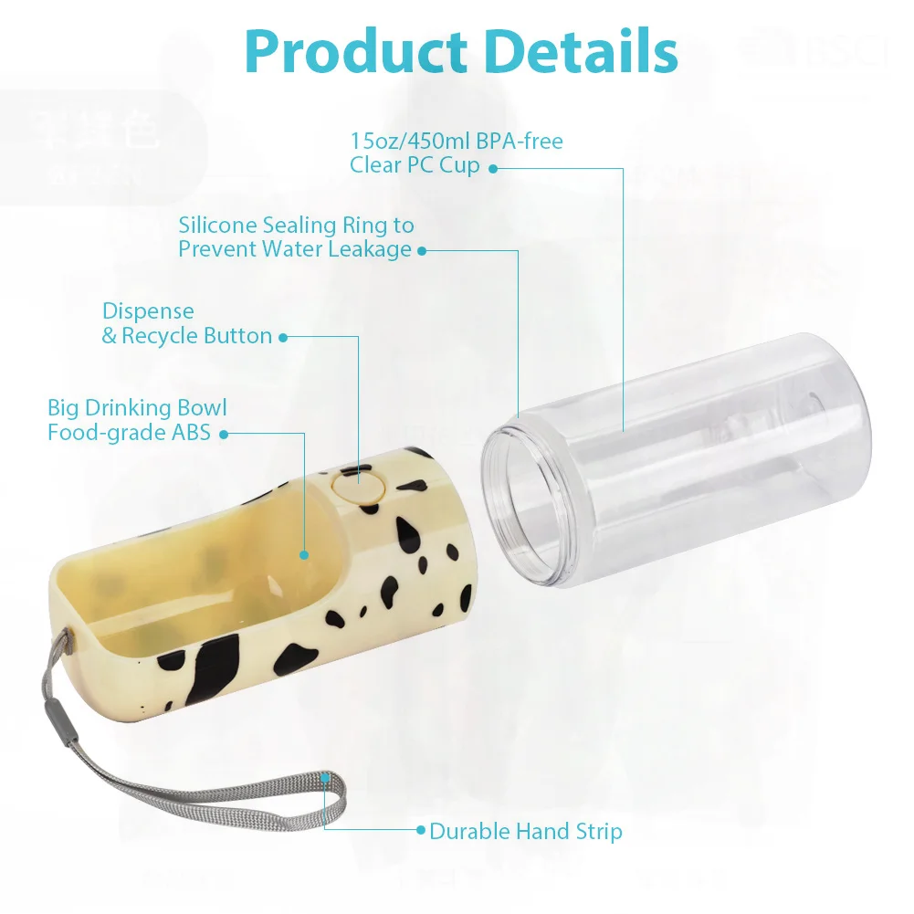 

Pet Outdoor Water Bottle Dog Walking Supplies Plastic Automatic Feeding Cup Milky White