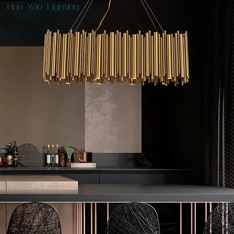 

Modern Simple Gold Ceiling Chandelier LED Pendant Lights Living Room Villa Stainless Steel Creative Interior Indoor Lighting