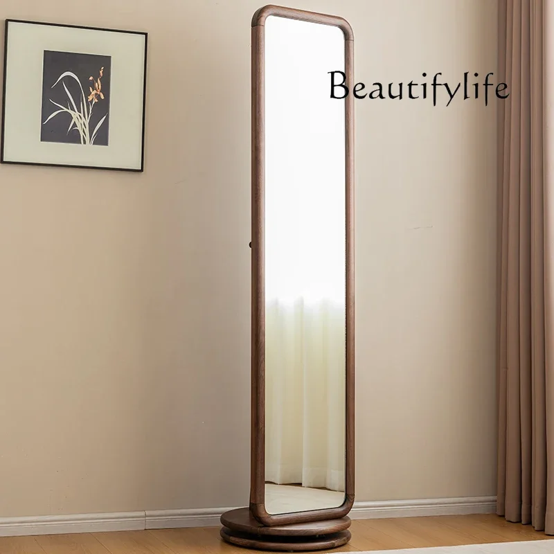 R North American Black Walnut Full-length Mirror Floor-to-ceiling Coat Rack Integrated Rotating Household All Solid Wood
