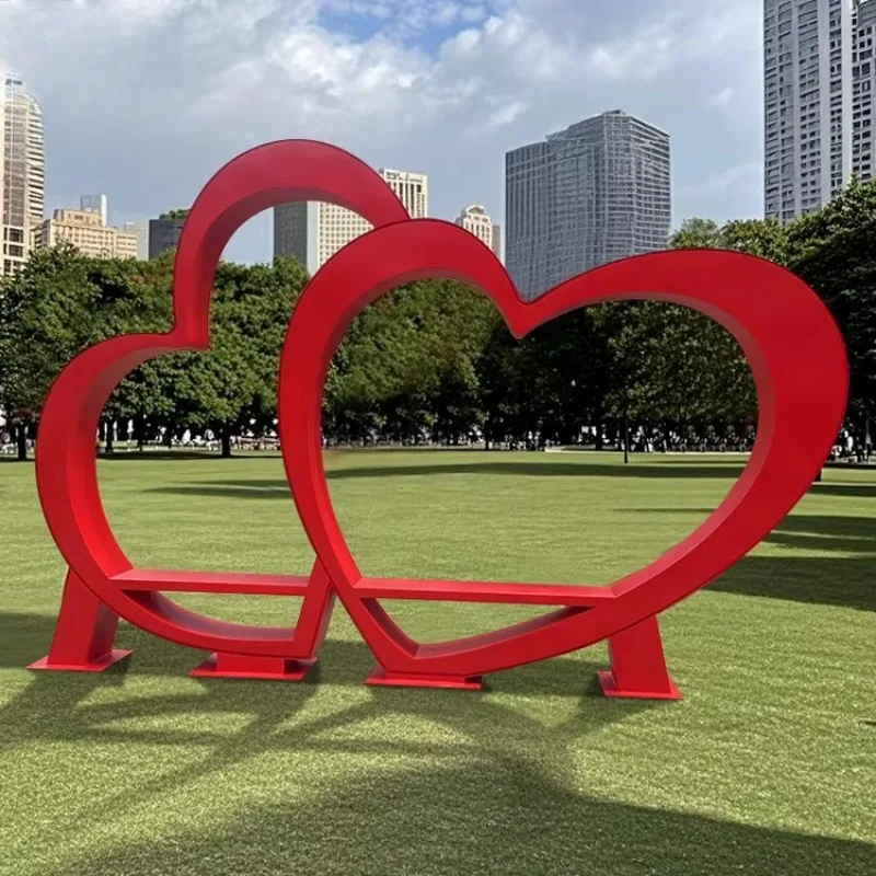 

Large Outdoor Stainless Steel Art Stool Sculpture Red Painted Landscape Installation Ornaments for Love Seat Metal Crafts