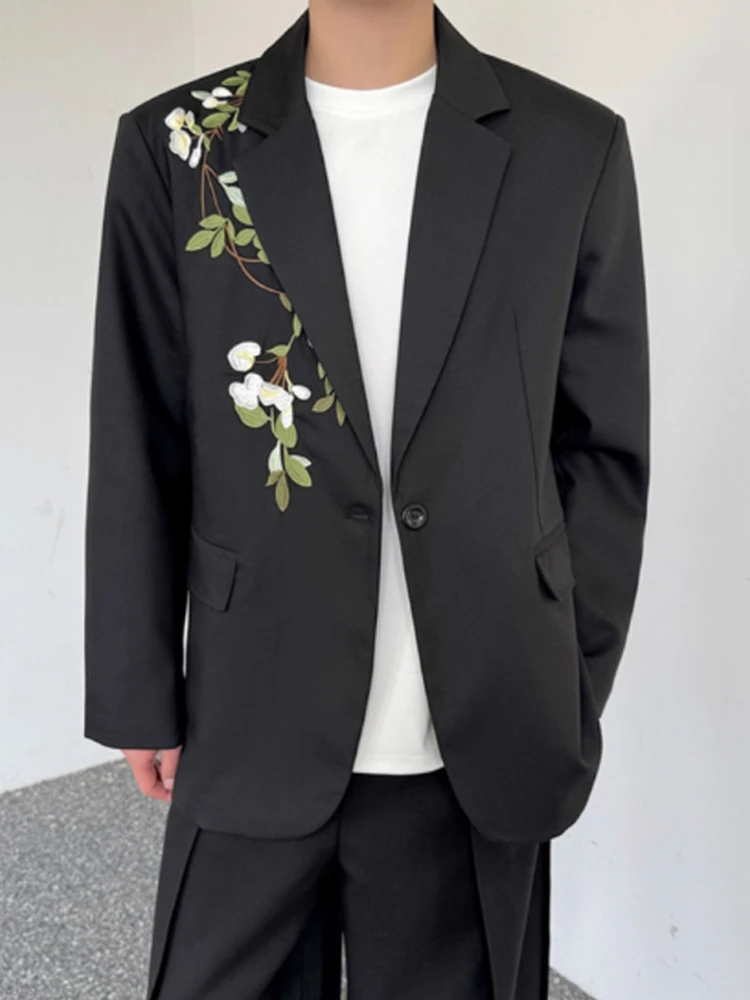 

Новый китайский мужской повседневный пиджак свободного кроя с вышивкой в стиле горного чайного цветка и одной пуговицей