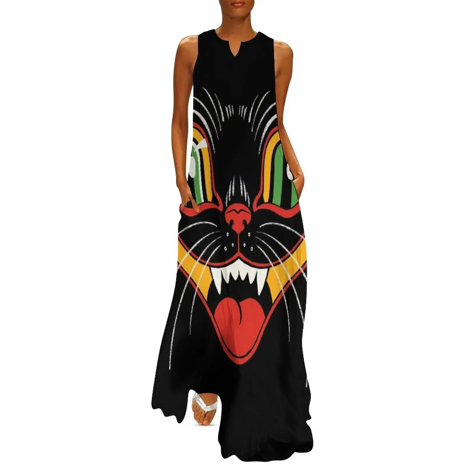 

Retro Vintage Halloween Decor Black Cat Face Long Dress summer dresses dresses for official occasions Dress