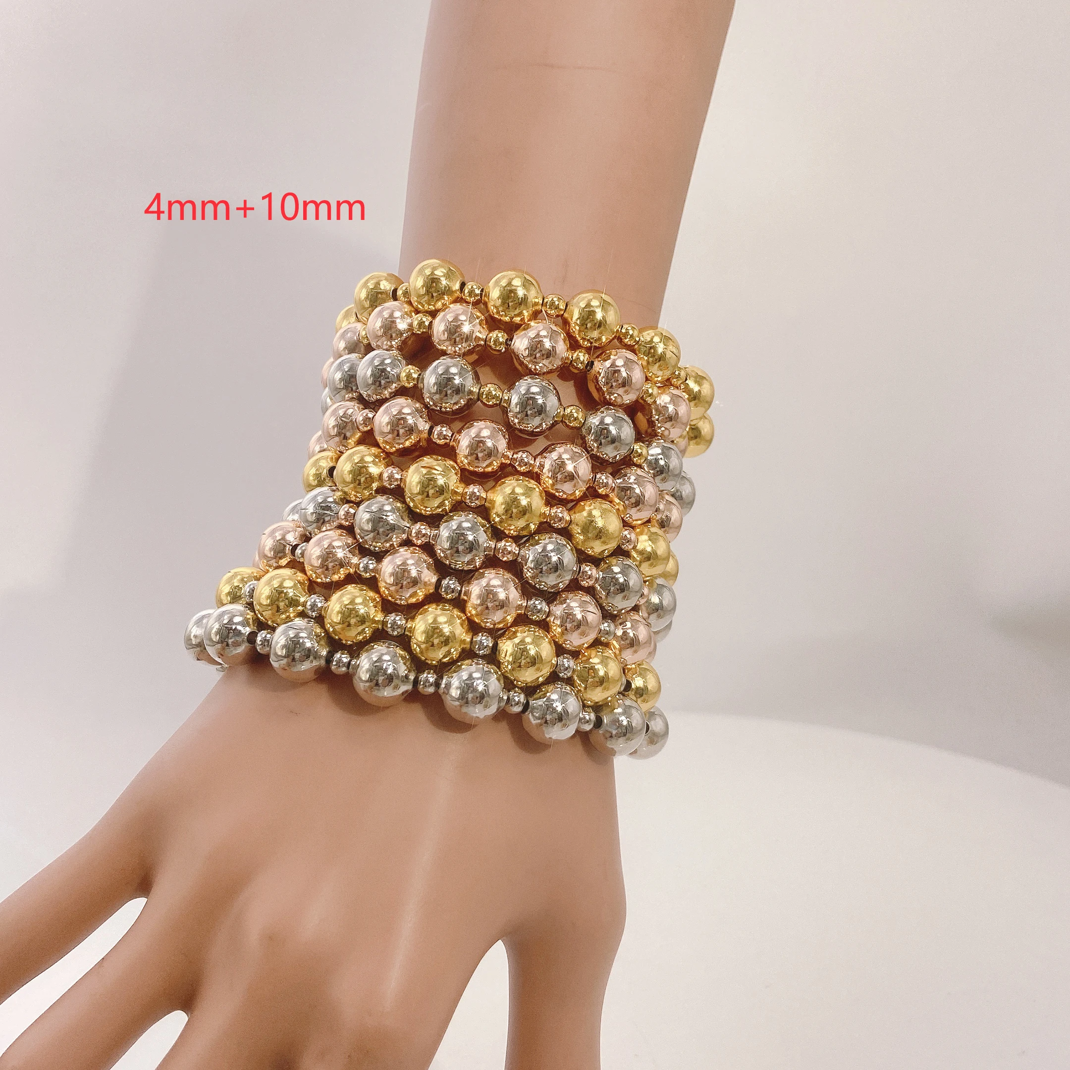 

The most popular three tone beads trendy Women's Bracelet mixed color mixed size gold plated beads Gift Daily Wear Free Shipping