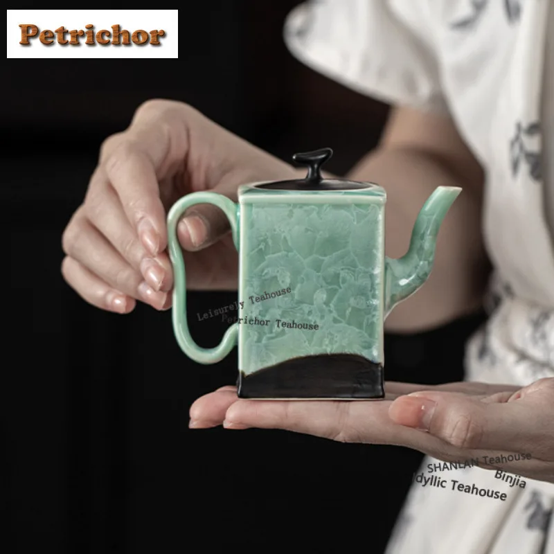 

160 мл Печь Fambe Crystal Ice Flower Маленький квадратный чайник Антикварный чайник для заварки чая Чайник с шариковым отверстием Посуда для напитков Ремесло