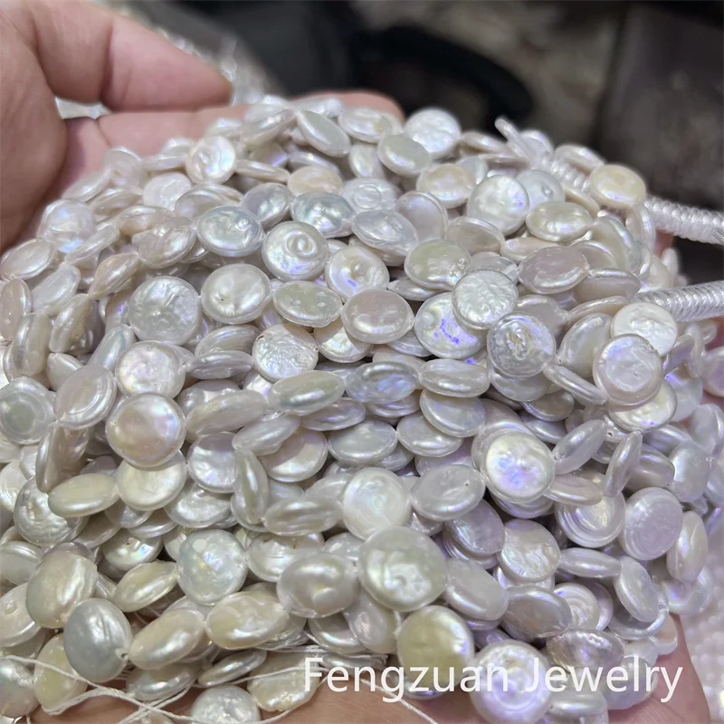 Cultured Baroque Freshwater Pearl String 2A 9-15mm Natural White Button Coin Pearls Strand for DIY Necklace Bracelet Wholesale