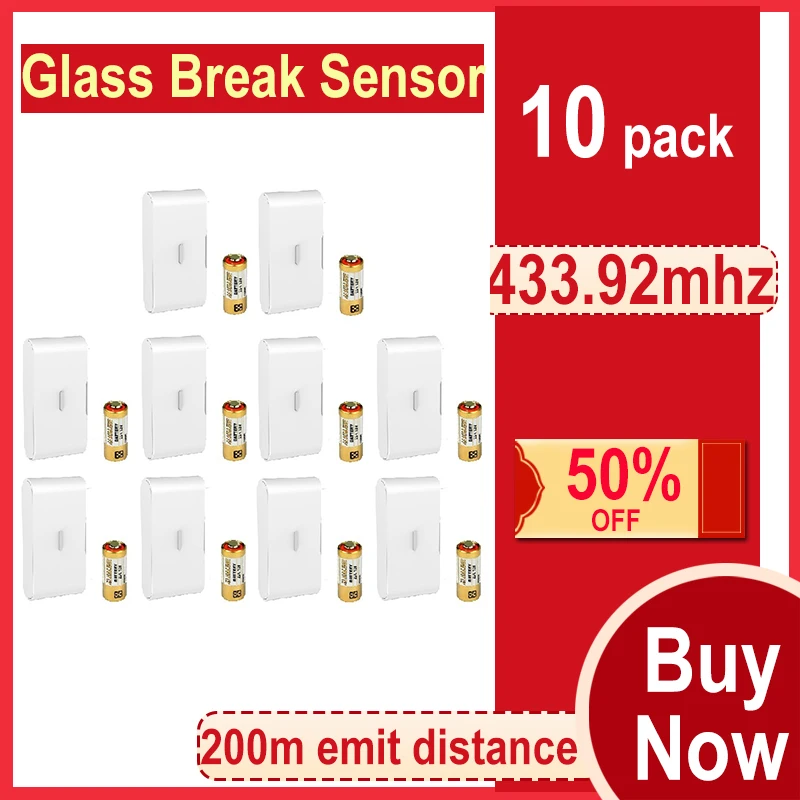 Go! 10pcs 433MHz Wireless glass vibration sensor break detector with baterry for security home WiFi gsm alarm system